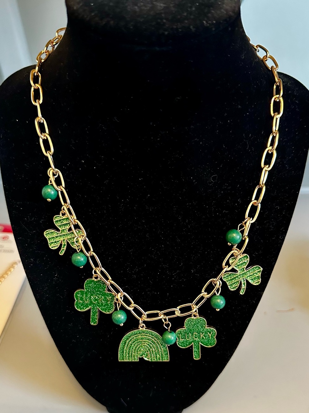 Kohl's Gold-Tone Necklace St Patrick’s Day Green Shamrocks & Rainbow Charms